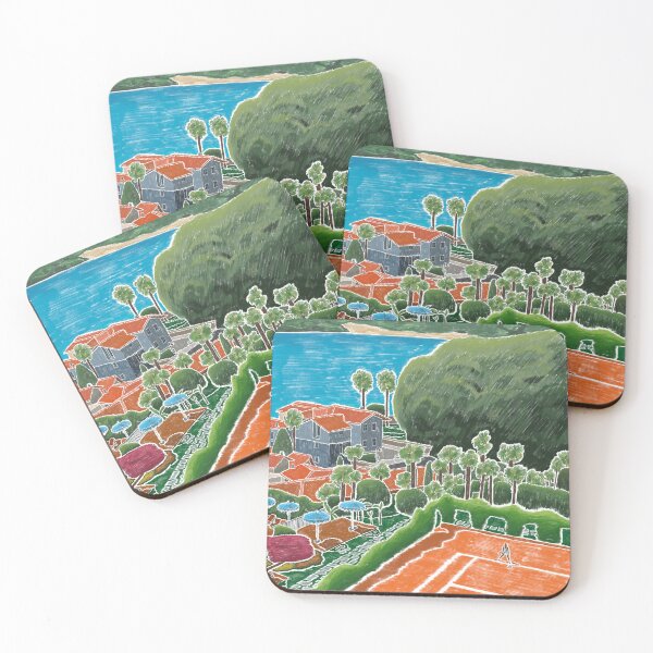 Artikelvorschau, Handgezeichneter Tennisplatz – Italienische Landschaft am See entworfen und verkauft von ozsports.