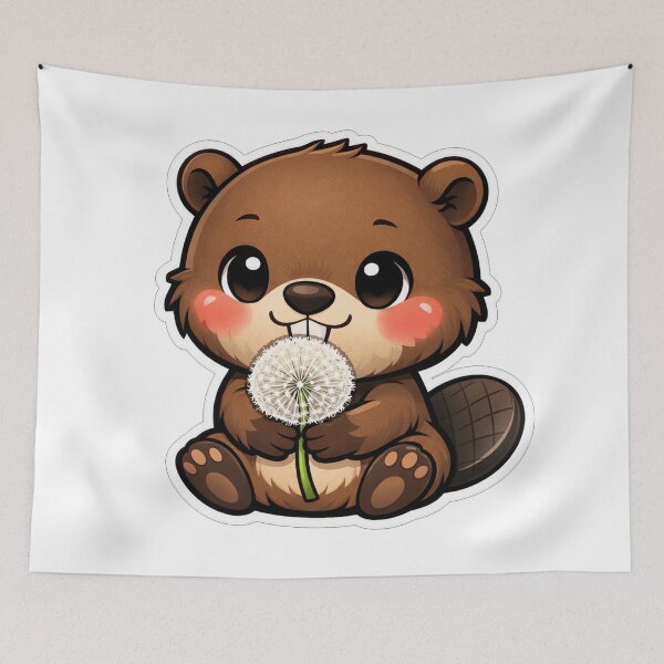 Item preview, Cute Baby Beaver Holding White Dandelion designed and sold by Owcomm.