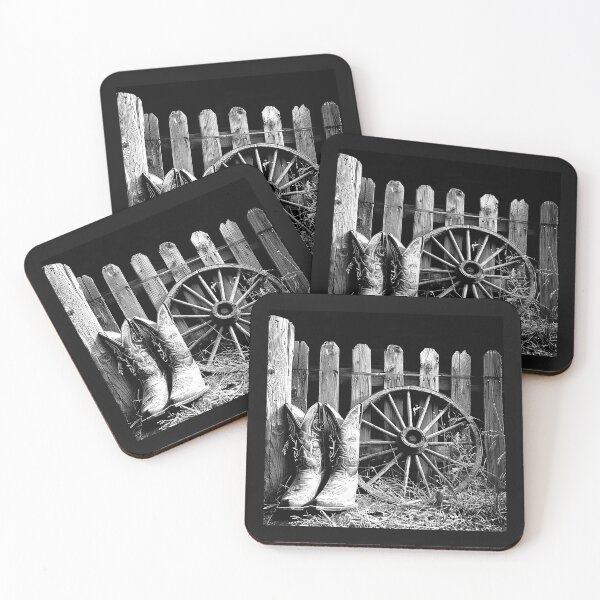 Item preview, Vintage Cowboy Boots and Wagon Wheel – Rustic Western Farmhouse Art designed and sold by inkoutninja.