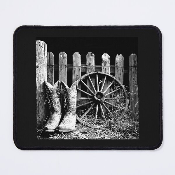 Item preview, Vintage Cowboy Boots and Wagon Wheel – Rustic Western Farmhouse Art designed and sold by inkoutninja.