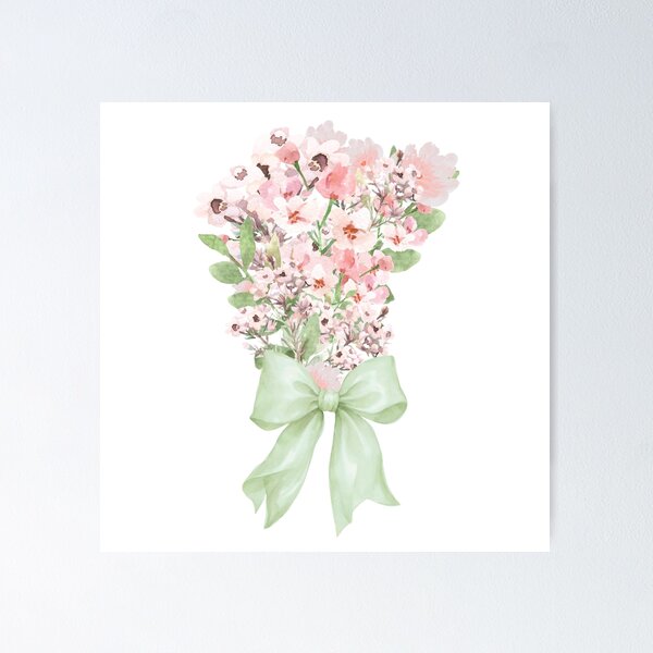 Item preview, Pink and Green Pastel Watercolor Flower Bouquet designed and sold by PrettiPrintts.