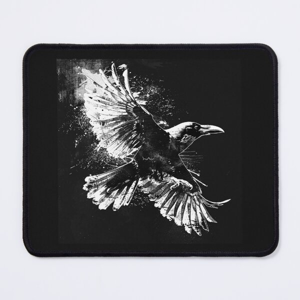 Item preview, Flying Raven with Spread Wings – Black and White Gothic Bird Art designed and sold by inkoutninja.
