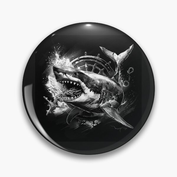 Item preview, Great White Shark and Ship Wheel – Nautical Ocean Predator Art designed and sold by inkoutninja.