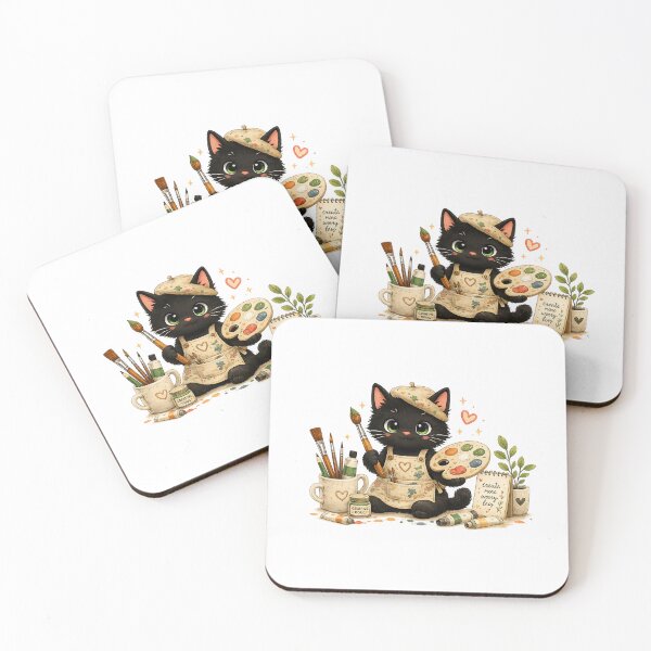 Item preview, Cute Black Cat Artist Painting Sticker designed and sold by AuudiVasustudio.