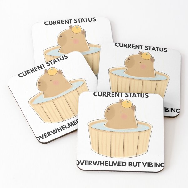 Item preview, Cute Cartoon Capybara Overwhelmed But Vibing Sticker designed and sold by VibeTees38.