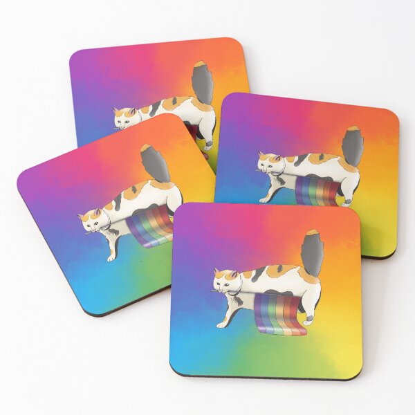 Item preview, cat carrying an LGBTQIA+ pride rainbow flag designed and sold by StudioNunih.