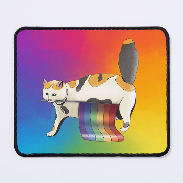 Item preview, cat carrying an LGBTQIA+ pride rainbow flag designed and sold by StudioNunih.