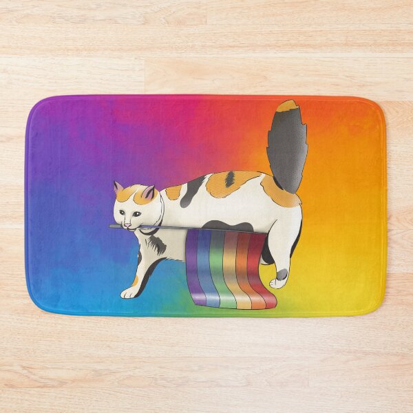 Item preview, cat carrying an LGBTQIA+ pride rainbow flag designed and sold by StudioNunih.