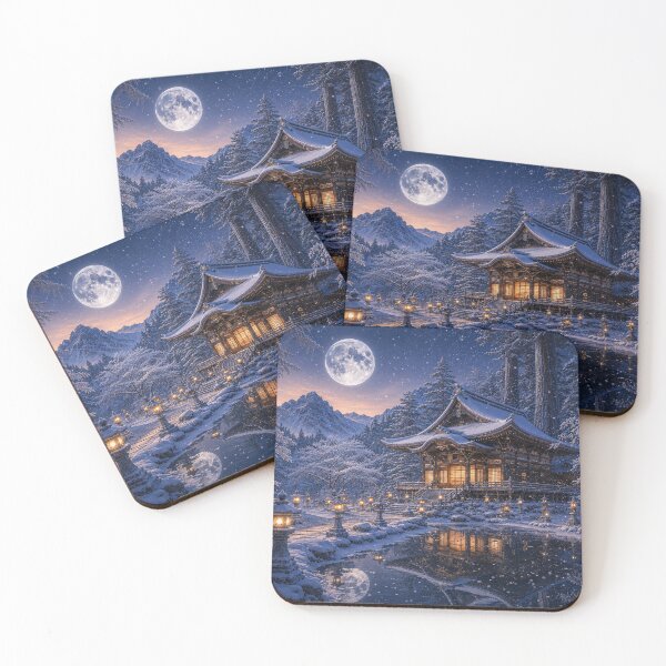 Item preview, Japanese temple under the snow at dusk designed and sold by Pixel Otaku Gallery.
