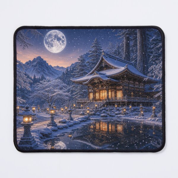 Item preview, Japanese temple under the snow at dusk designed and sold by Pixel Sakura Gallery.