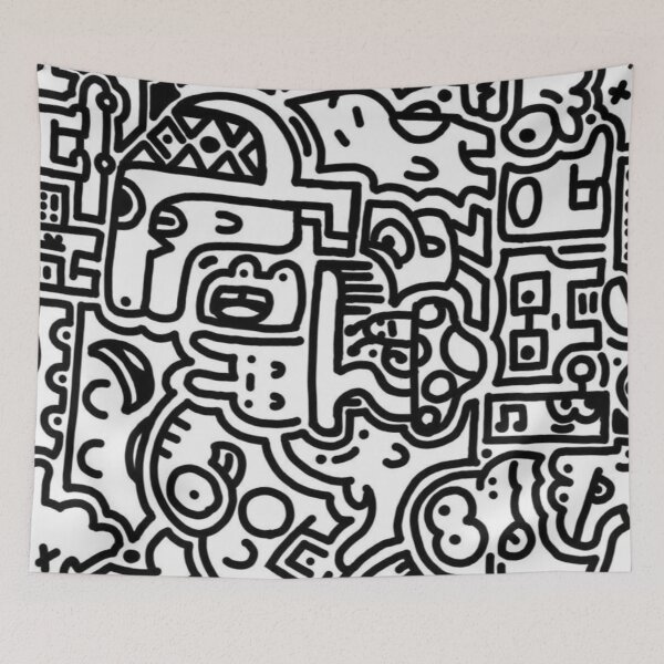 Item preview, Black and White Doodle Pattern | Cute Street Art Characters designed and sold by LYAN-STORE.