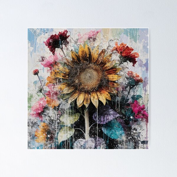 Aperçu de l'œuvre Tournesol rustique, technique mixte créée et vendue par TnTzDesigns.