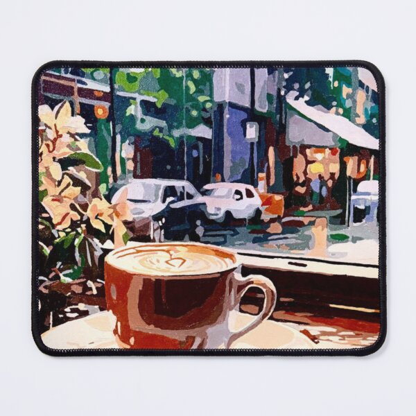Item preview, Windowside Espresso cafe latte, rainy streetview designed and sold by SybilleKarylin.