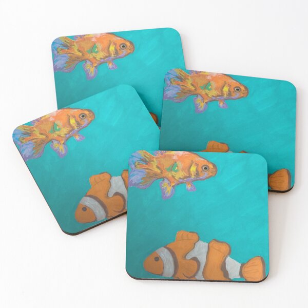 Item preview, Aquatic Duo clownfish illustration, turquoise backdrop designed and sold by SybilleKarylin.