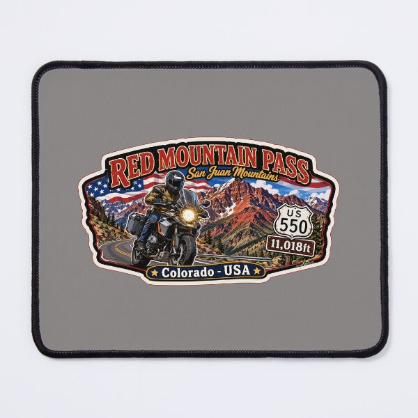 Item preview, Red Mountain Pass Colorado Motorcycle US 550 Sticker TShirt 03 designed and sold by OuterShellUK.