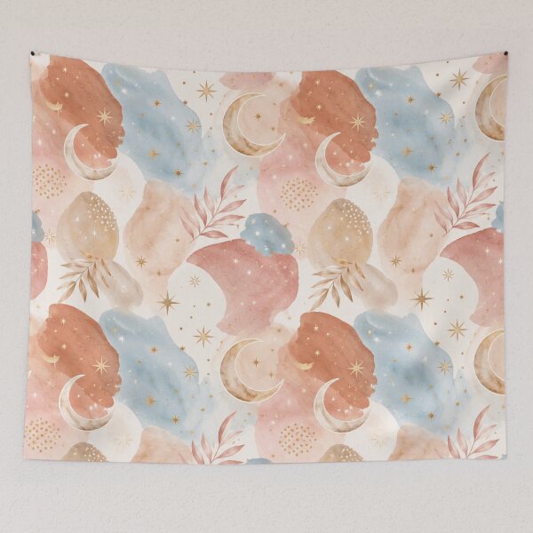 Item preview, Boho Celestial Watercolor Moon and Stars Pattern designed and sold by Myra365Art.