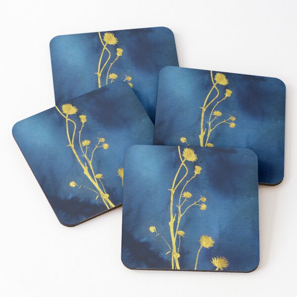 Item preview, Delicate Gold Grasses on Navy Blue - Minimalist Botanical Art designed and sold by WaterColorCats1.