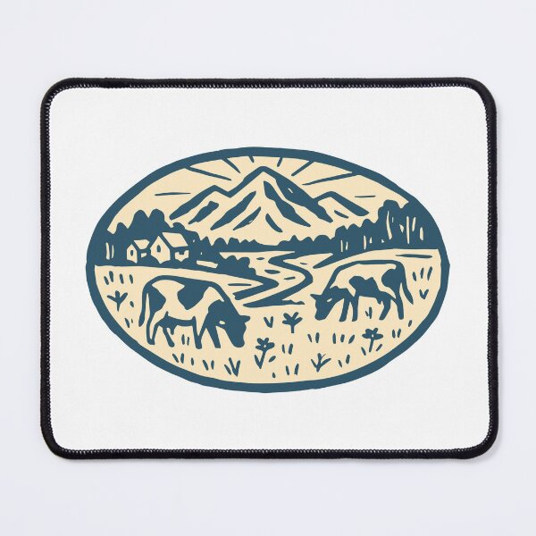 Item preview, Rustic Countryside Landscape with Grazing Cows Emblem designed and sold by estercarymarc11.