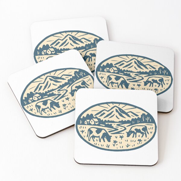 Item preview, Rustic Countryside Landscape with Grazing Cows Emblem designed and sold by estercarymarc11.