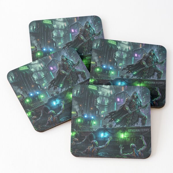 Item preview, Cyberpunk Charon Ferryman of the Underworld Neon Sci-Fi Art designed and sold by TheRichGallery.