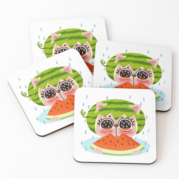 Item preview, Watermelon Kitty Cute Kawaii Summer Fruit Rain Design designed and sold by InOtterNew.