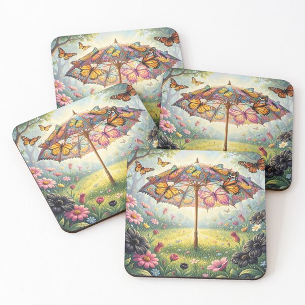 Item preview, Art Nouveau Butterfly Wing Umbrella with Floral Meadow Magic inspired by Alphonse Mucha designed and sold by FotoworldEdel.