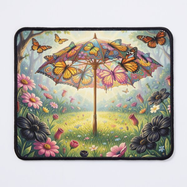Item preview, Art Nouveau Butterfly Wing Umbrella with Floral Meadow Magic inspired by Alphonse Mucha designed and sold by FotoworldEdel.