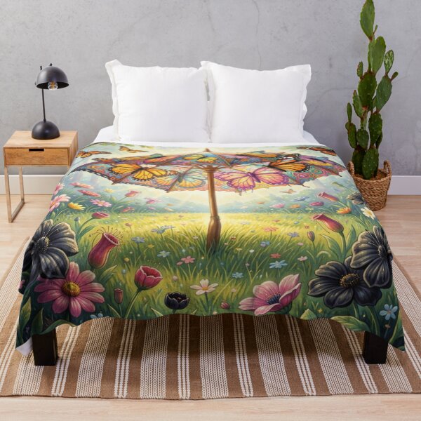 Item preview, Art Nouveau Butterfly Wing Umbrella with Floral Meadow Magic inspired by Alphonse Mucha designed and sold by FotoworldEdel.