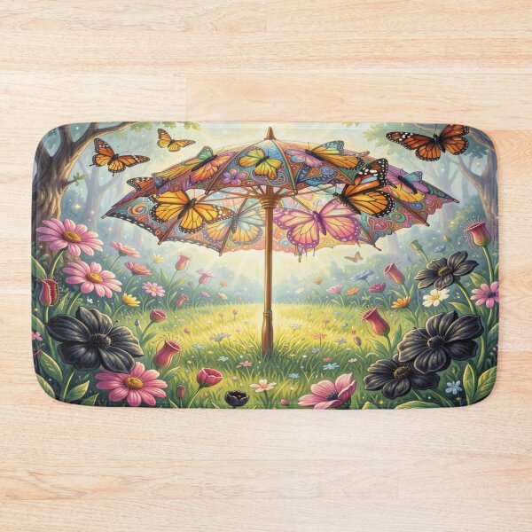 Item preview, Art Nouveau Butterfly Wing Umbrella with Floral Meadow Magic inspired by Alphonse Mucha designed and sold by FotoworldEdel.