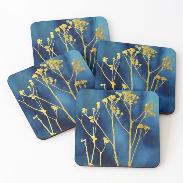 Item preview, Gold Wildflowers on Navy Blue - Luxury Botanical Fine Art designed and sold by WaterColorCats1.