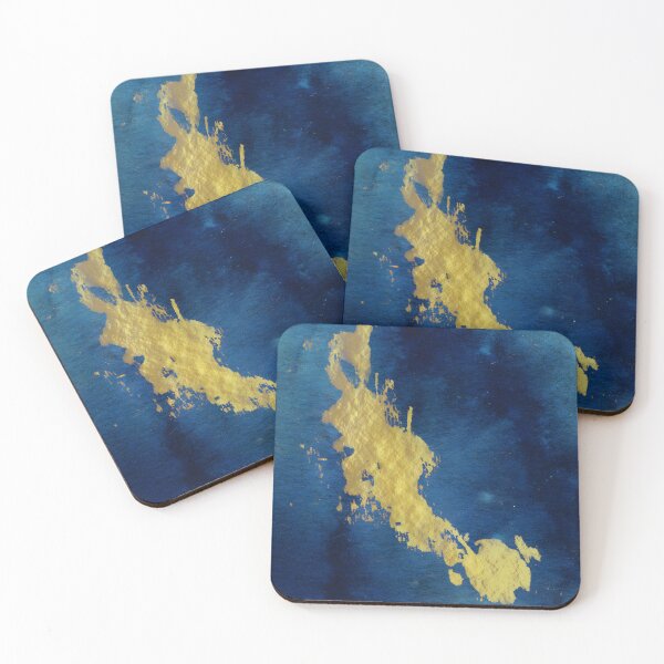 Artikelvorschau, Gold Foil Splash on Navy Blue - Modern Abstract Expressionism entworfen und verkauft von WaterColorCats1.