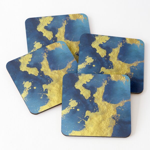 Artikelvorschau, Gold Foil Splash on Navy Blue - Modern Abstract Expressionism entworfen und verkauft von WaterColorCats1.