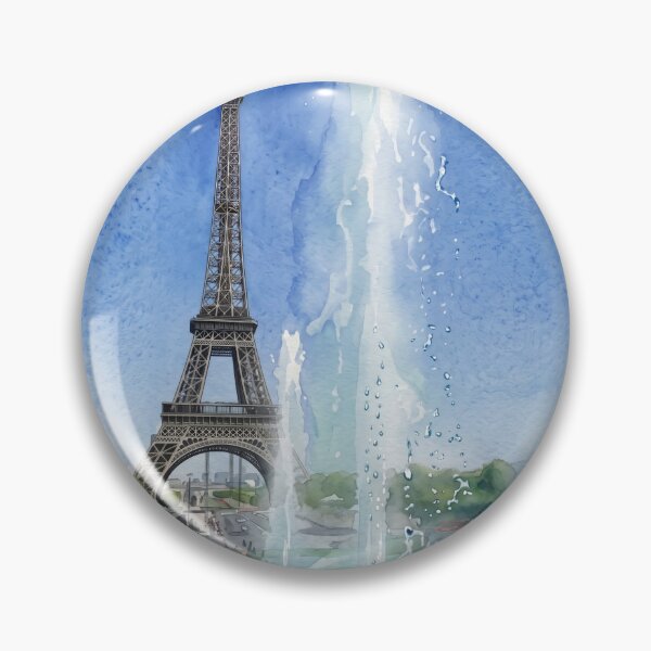 Item preview, Eiffel Tower Through the Trocadéro Fountains — Paris Watercolor with Sunbathers designed and sold by M.ALK.Watercolor.