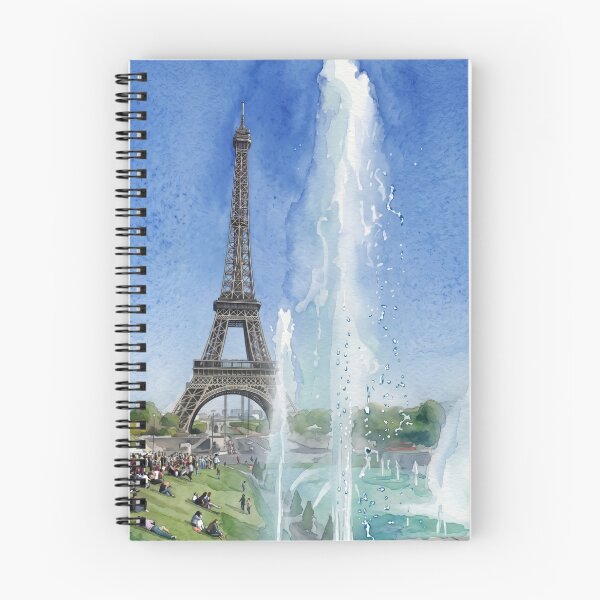 Item preview, Eiffel Tower Through the Trocadéro Fountains — Paris Watercolor with Sunbathers designed and sold by M.ALK.Watercolor.