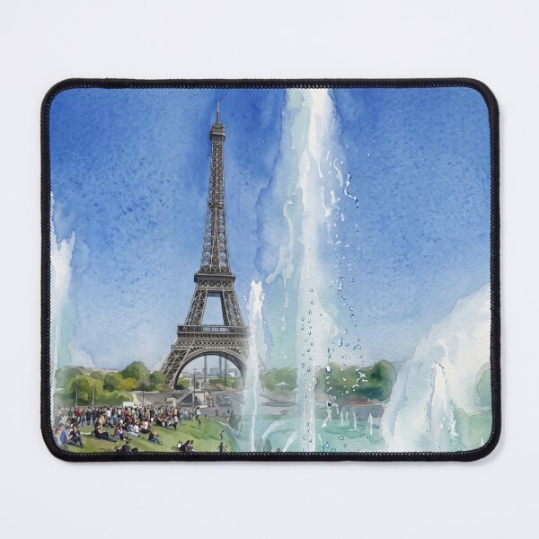 Item preview, Eiffel Tower Through the Trocadéro Fountains — Paris Watercolor with Sunbathers designed and sold by M.ALK.Watercolor.