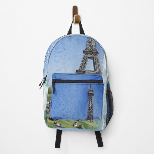 Item preview, Eiffel Tower Through the Trocadéro Fountains — Paris Watercolor with Sunbathers designed and sold by M.ALK.Watercolor.