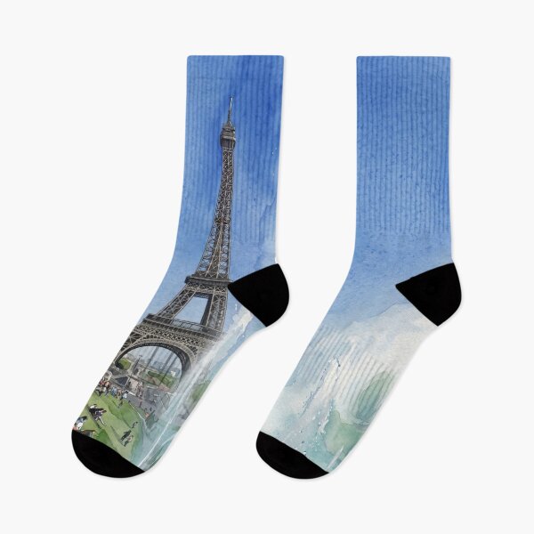 Item preview, Eiffel Tower Through the Trocadéro Fountains — Paris Watercolor with Sunbathers designed and sold by M.ALK.Watercolor.