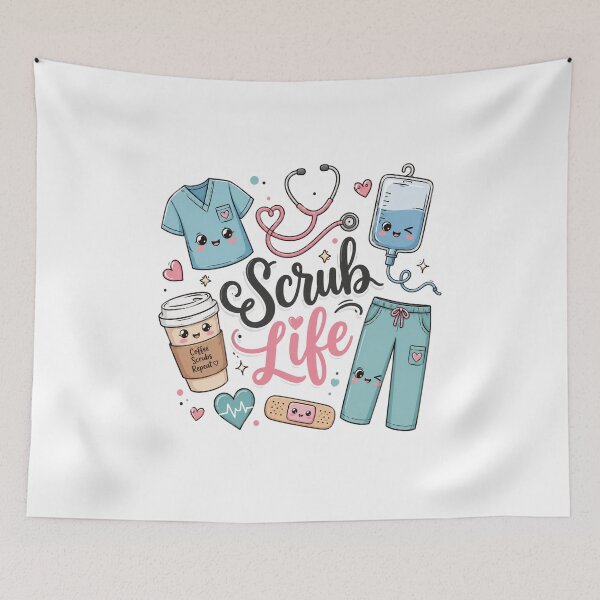 Item preview, Kawaii Scrub Life Doodle Collage designed and sold by teemix.