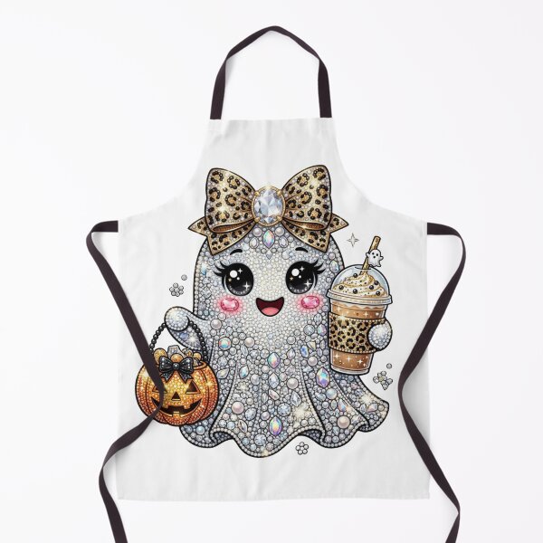 Item preview, Glam Diamond Glitter Ghost Wearing Leopard Bow Iced Coffee Halloween designed and sold by raedattia.