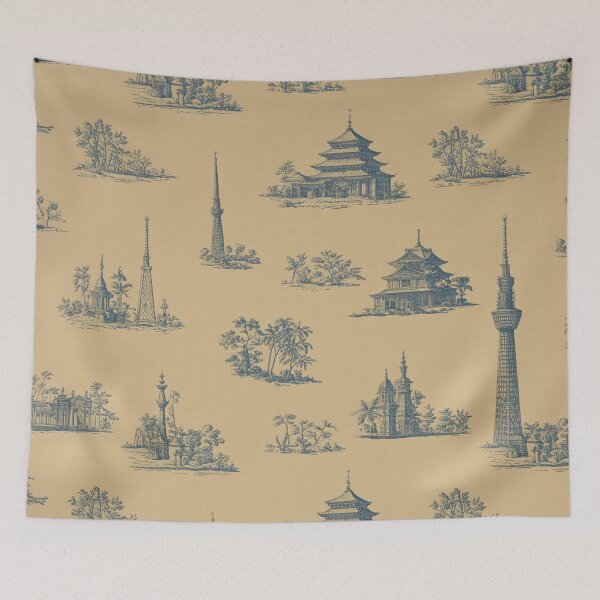 Item preview, Toile de Jouy - Tokyo - A Modern Interpretation Using AI designed and sold by SorryFrog.