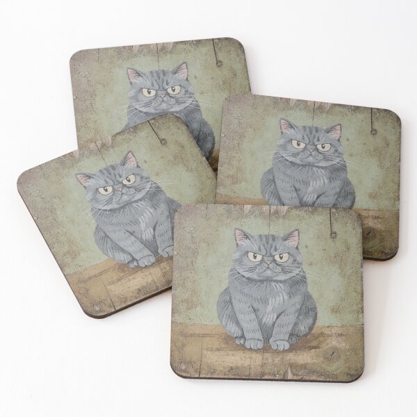 Item preview, Chartreux Cat Staring at Nothing at 4 AM Folk Art designed and sold by PictorialWhimsy.