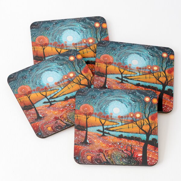 Item preview, Aboriginal Inspired Dot Art - Moonlit River Valley designed and sold by GrinGalore.