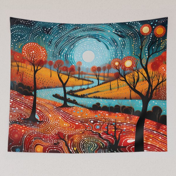 Item preview, Aboriginal Inspired Dot Art - Moonlit River Valley designed and sold by GrinGalore.