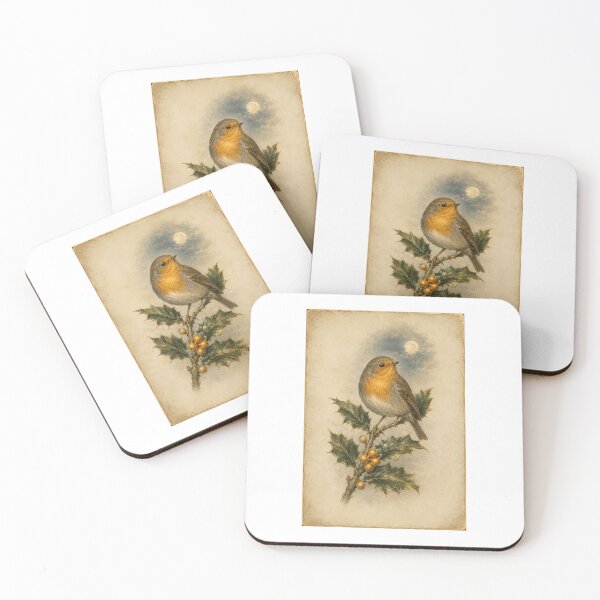 Item preview, Robin and Holly | Moonlit Christmas Botanical Art | Garden Birdwatcher Gift designed and sold by Brackenlume Studio.