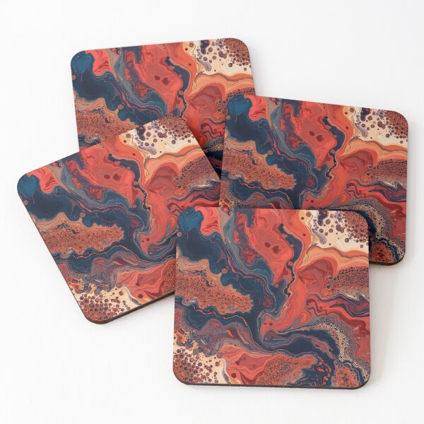 Item preview, Fluid Marble Acrylic Pour Terracotta Indigo Abstract Pattern designed and sold by GrinGalore.