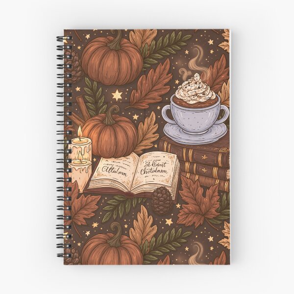 Item preview, Cozy autumn pattern with pumpkin, hot chocolate, leaves and books designed and sold by Schmidsi.