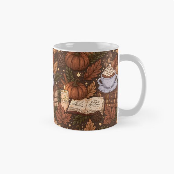 Item preview, Cozy autumn pattern with pumpkin, hot chocolate, leaves and books designed and sold by Schmidsi.
