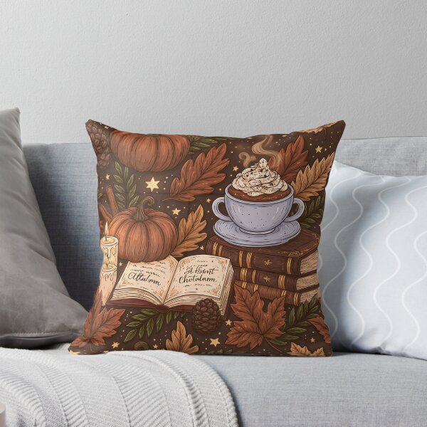 Item preview, Cozy autumn pattern with pumpkin, hot chocolate, leaves and books designed and sold by Schmidsi.