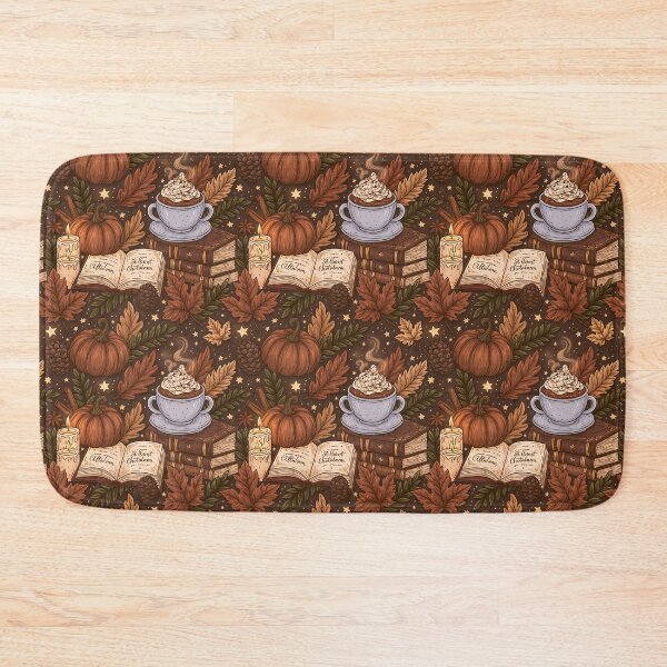 Item preview, Cozy autumn pattern with pumpkin, hot chocolate, leaves and books designed and sold by Schmidsi.
