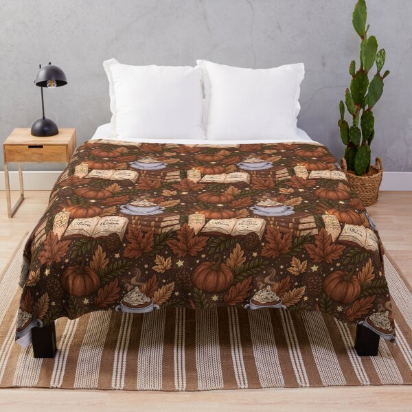 Item preview, Cozy autumn pattern with pumpkin, hot chocolate, leaves and books designed and sold by Schmidsi.